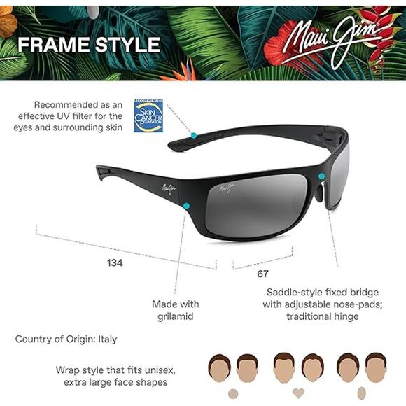 NWT Maui Jim Unisex BIG WAVE MJ440 Sunglasses,Matte Black/Grey Rectangle-Extra L - Picture 4 of 4